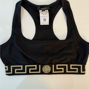 Versace Black Sports Bra with Greek Key Trim